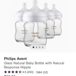 4 Phillips Avent Glass Bottles 4oz